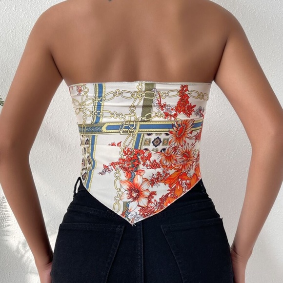 Boho Floral Print Tie Front Crop Top - Picture 4 of 12